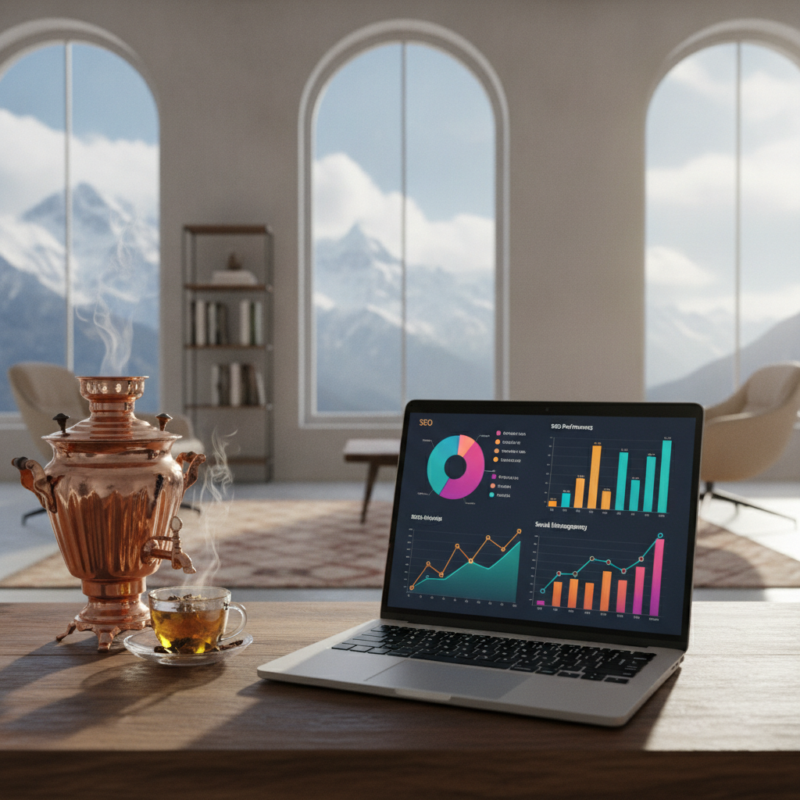 A professional meeting at a Digital Marketing Agency in Srinagar displaying data analytics charts on a laptop screen