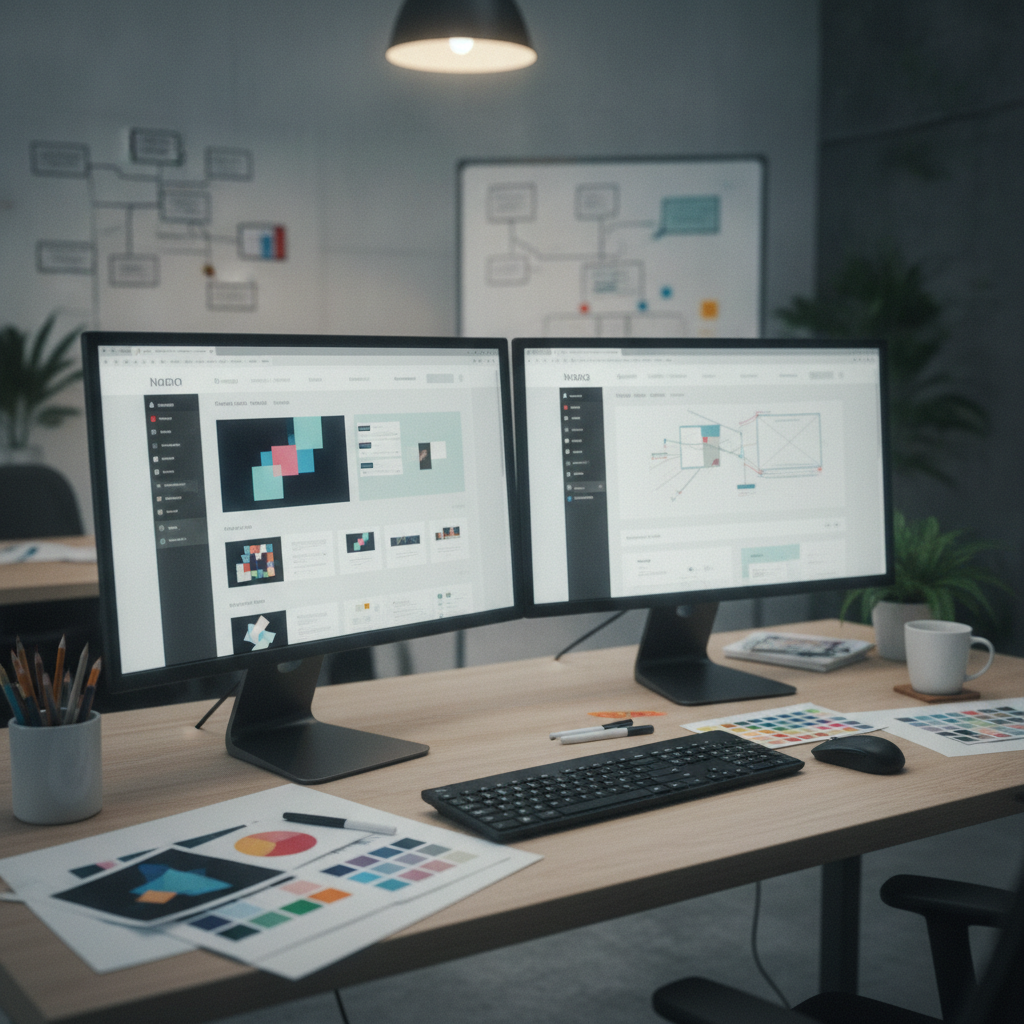 Selecting the Best Website Builders in Srinagar (2026) Comparing the Best Website Builders in Srinagar (2026) on dual screens in a professional studio.