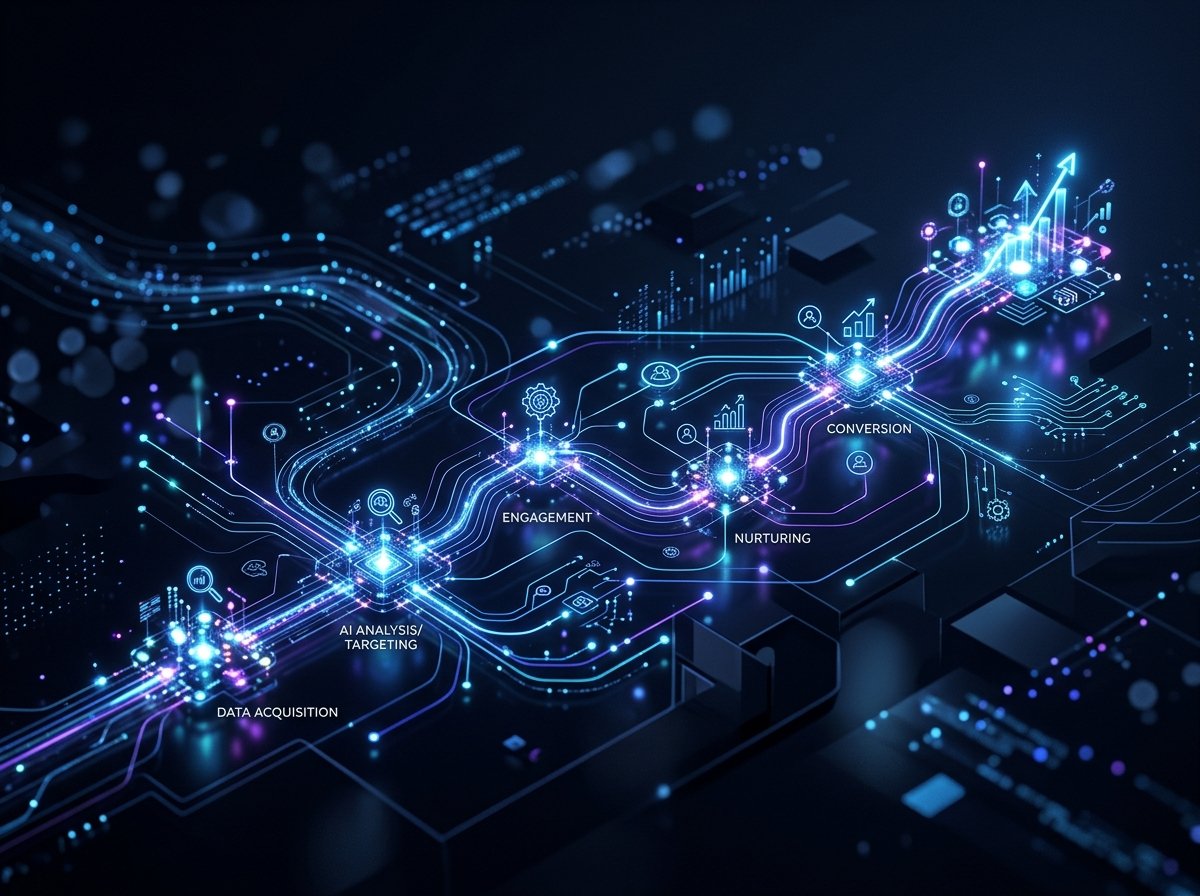 Strategic implementation of AI for lead generation Conceptual image representing a strategic roadmap or blueprint for AI-driven lead generation.